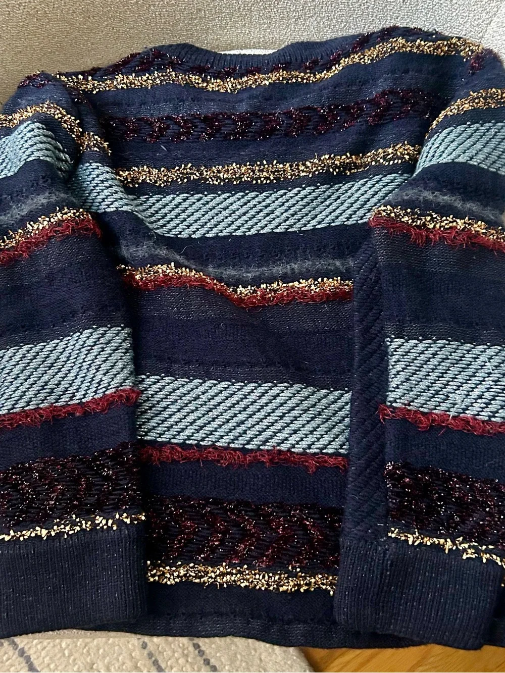 Tory Burch Navy and Metallic Wool Sweater